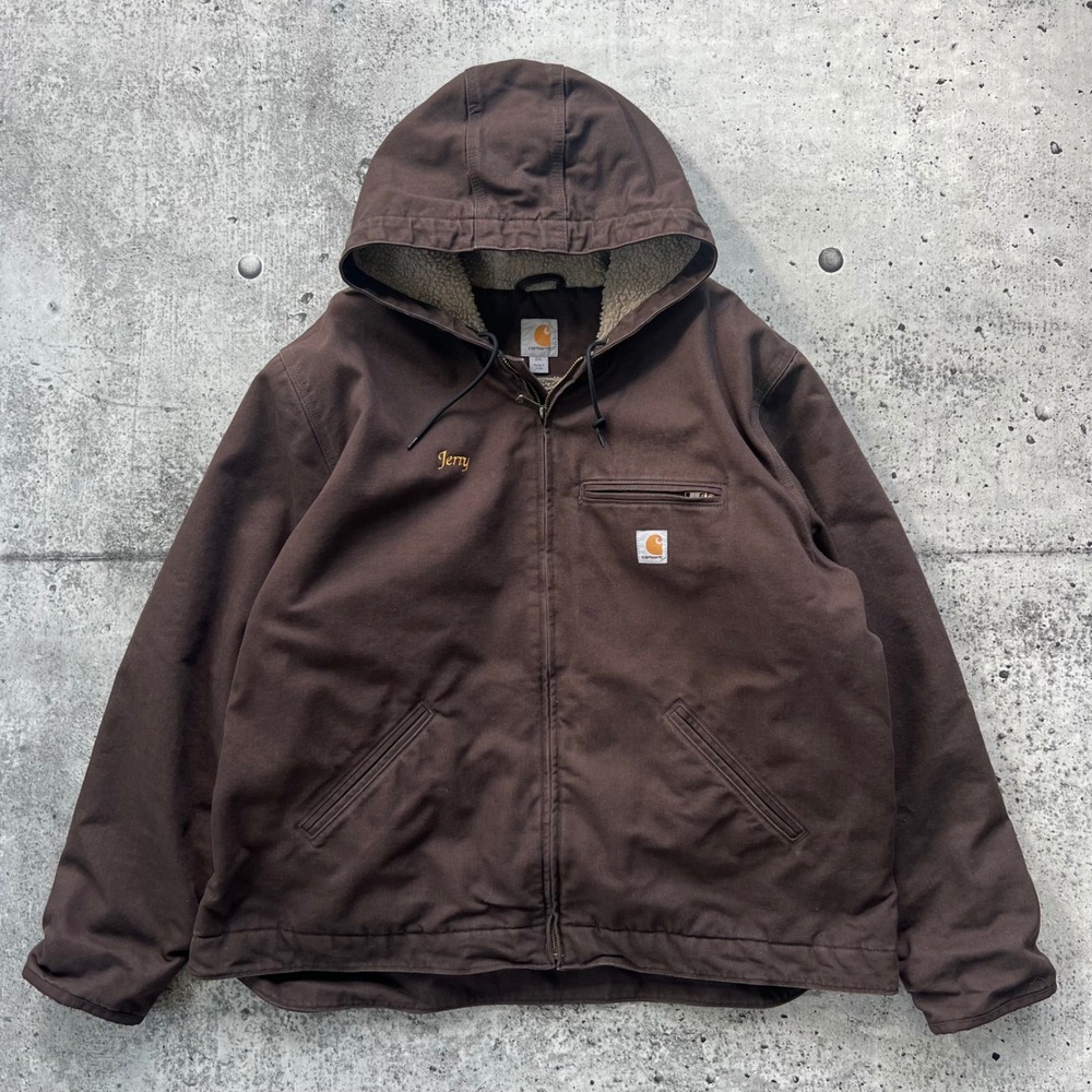 Carhartt Jacket Men 2XL Brown Sherpa Lined Canvas 104392 DKB Hooded Workwear
